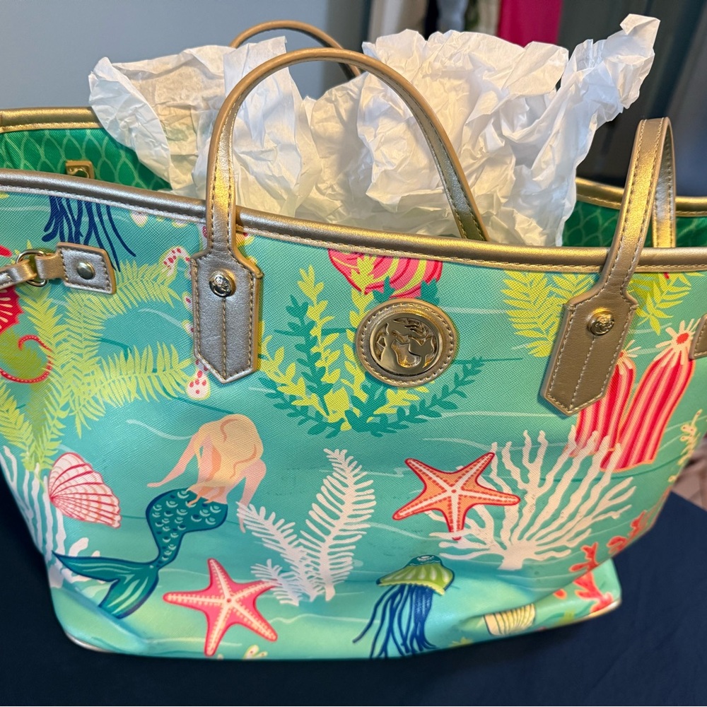 Spartina 449 Aqua and Gold Mermaid Shoulder Bag